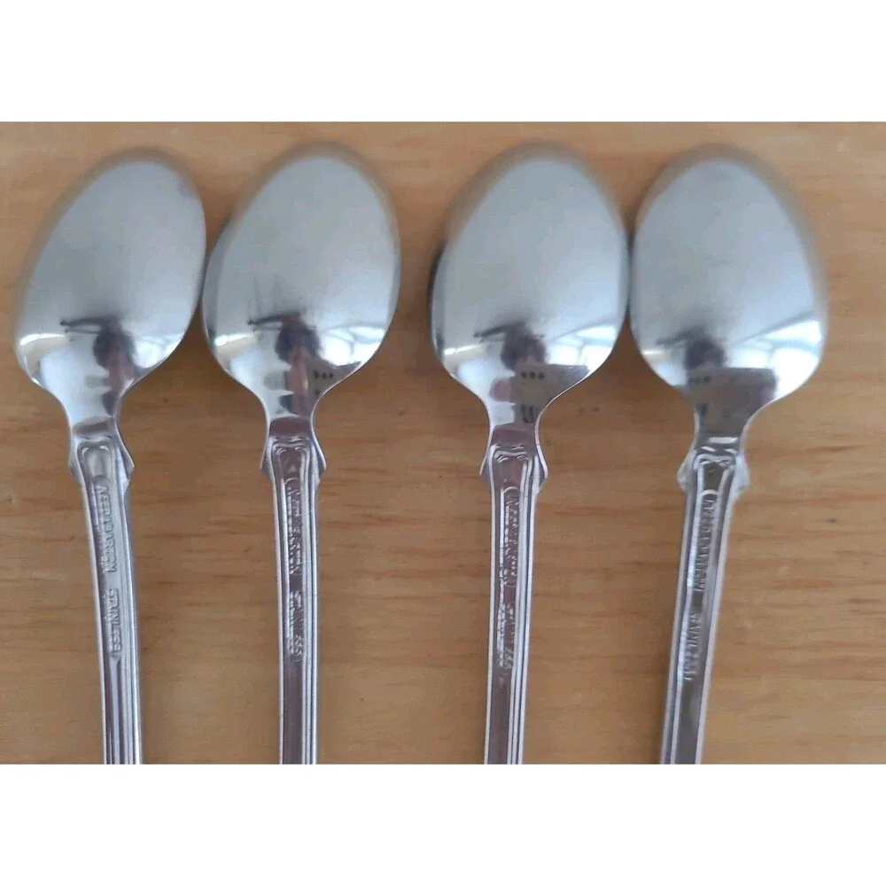 Set 4 Reed & Barton COLONIAL SHELL 1961 Stainless Steel Iced Tea Spoons Flatware